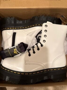 Dr. Martens White Leather Combat Boots with Black Soles